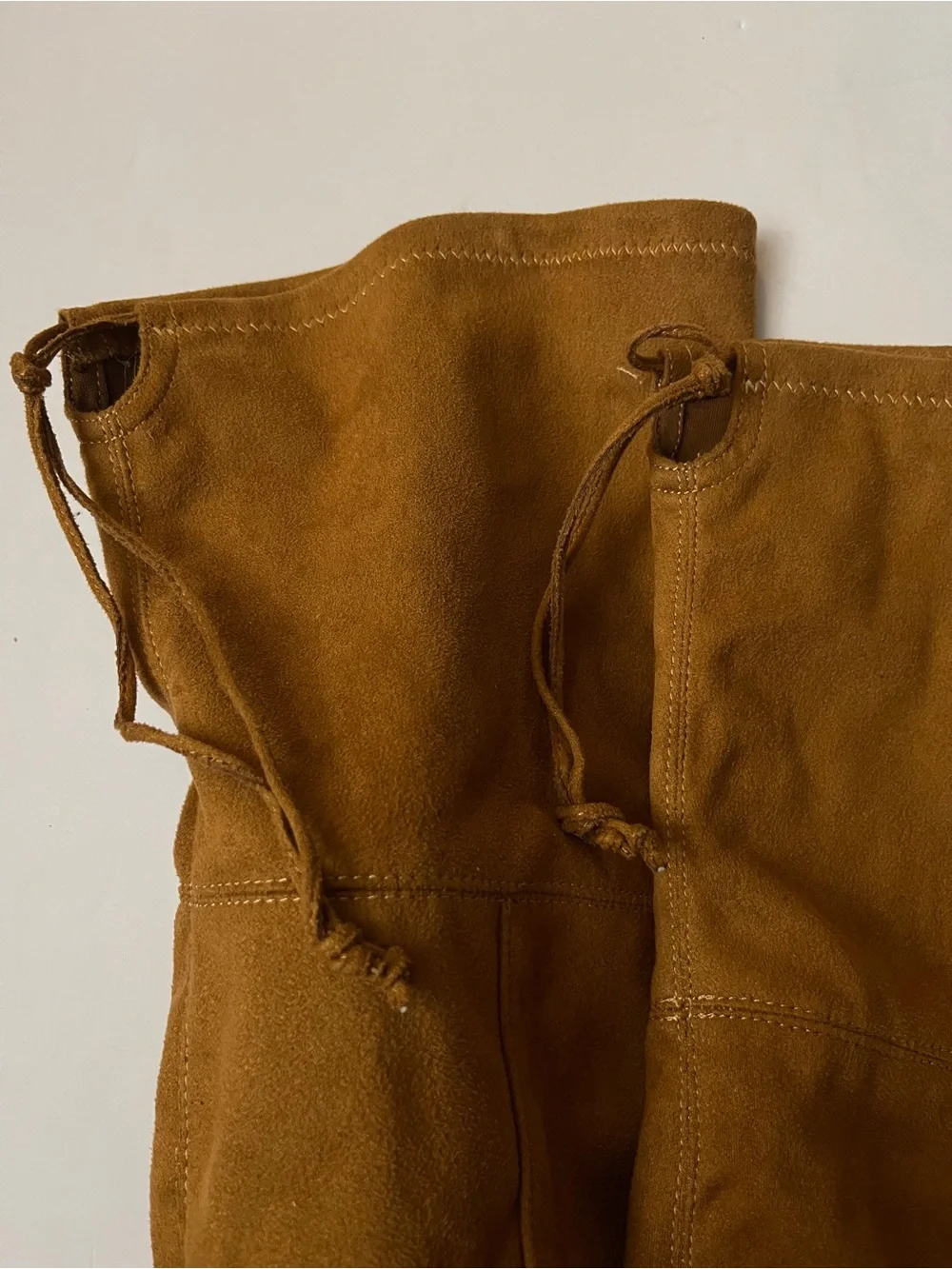 Camel Faux Suede Over The Knee Block Heel Boots Lace Back OTK Boots